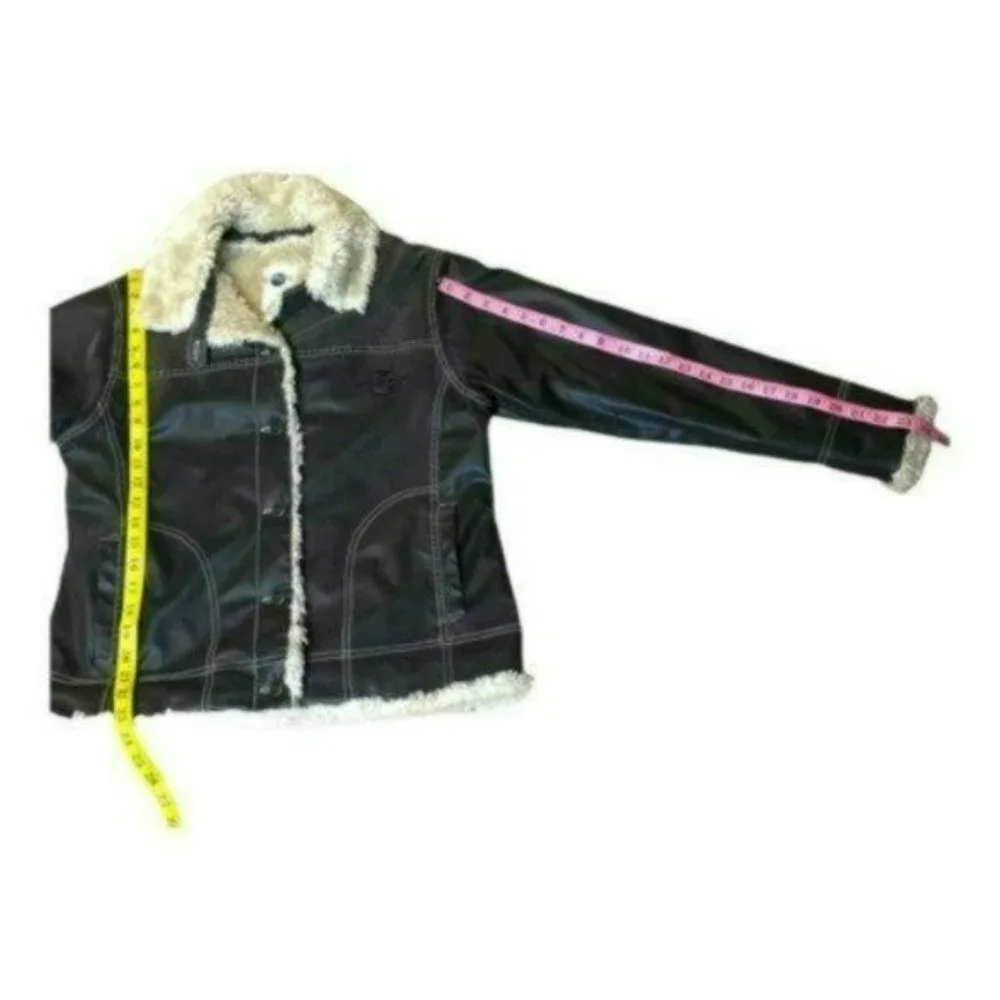 Universal Studios Retro Brown Pinstriped Faux Fur Lined Bomber Jacket Size M - Picture 14 of 15